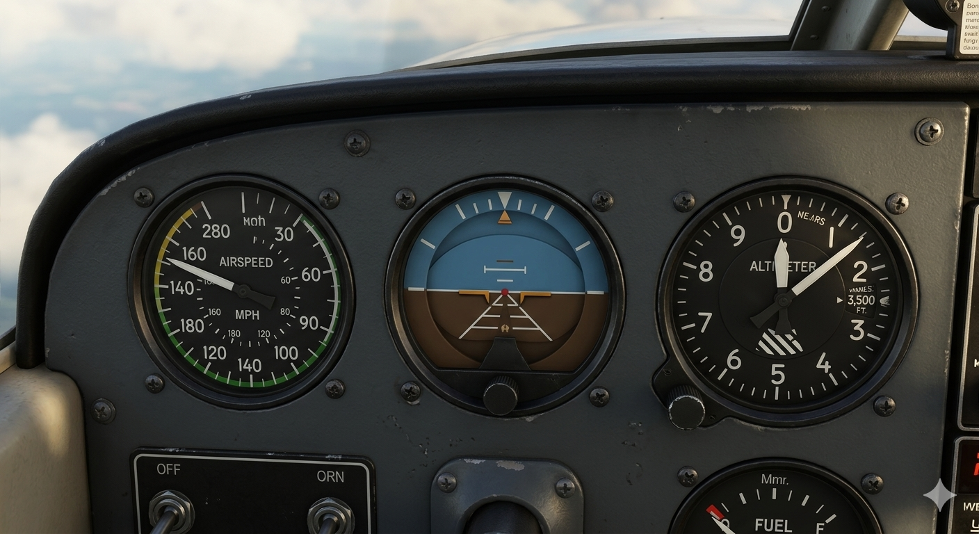 Mechanical steam gauge backup — ASI, altimeter, compass